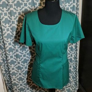 Jaanuu green pintuck scrub top